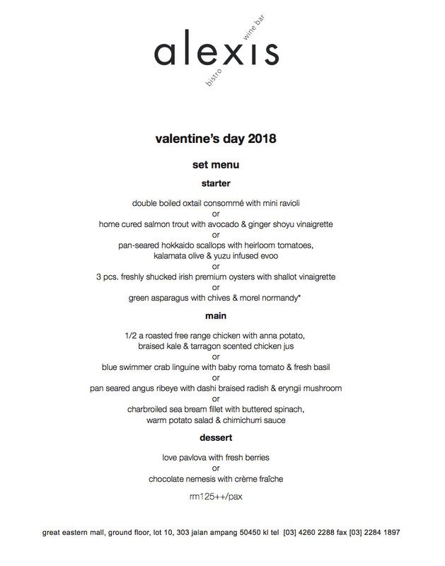 Valentine's Day Kuala Lumpur, Menus and Restaurants