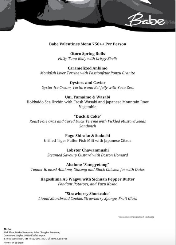 Valentine's Day Kuala Lumpur, Menus and Restaurants