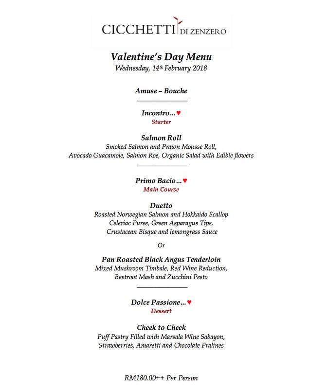 Valentine's Day in Kuala Lumpur, Menus and Restaurants