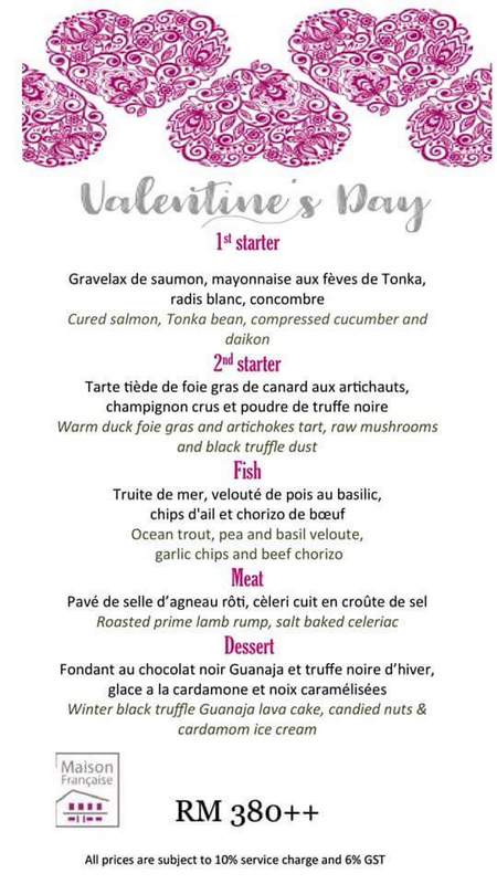 Valentine's Day Kuala Lumpur, Menus and Restaurants