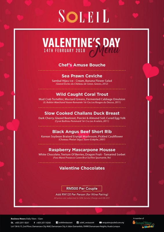 Valentine's Day Kuala Lumpur, Menus and Restaurants