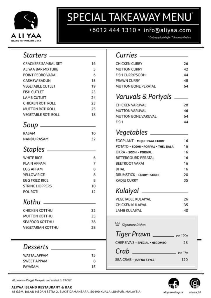 Corona Virus Take Away Menus Malaysia