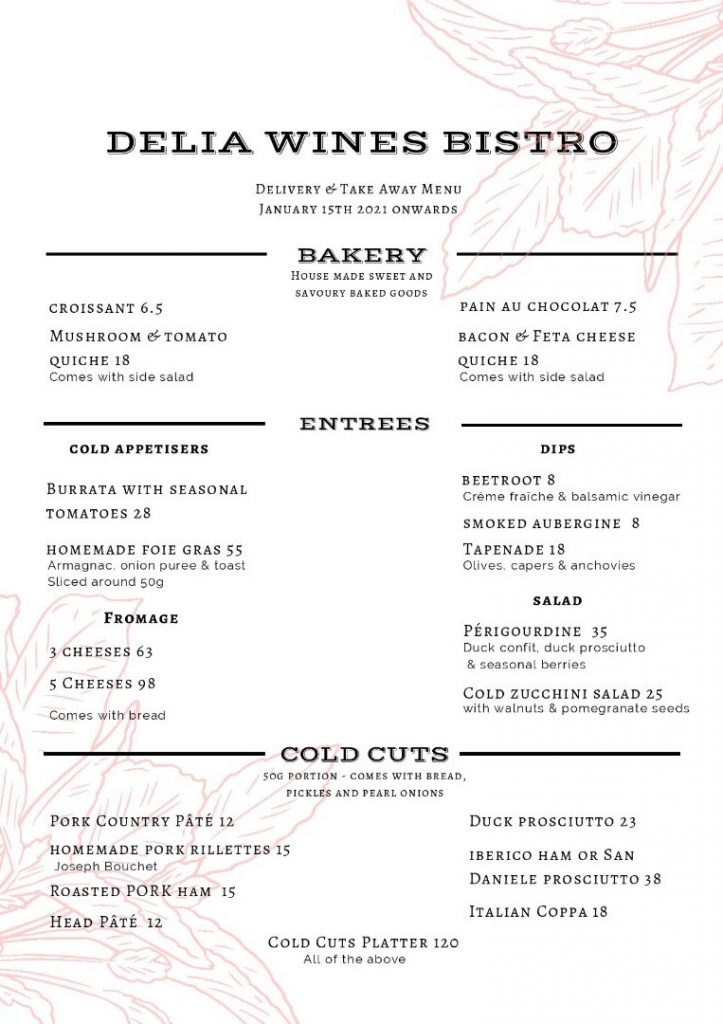 Delia Wines & Bistro Delivery Menu MCO 2.0