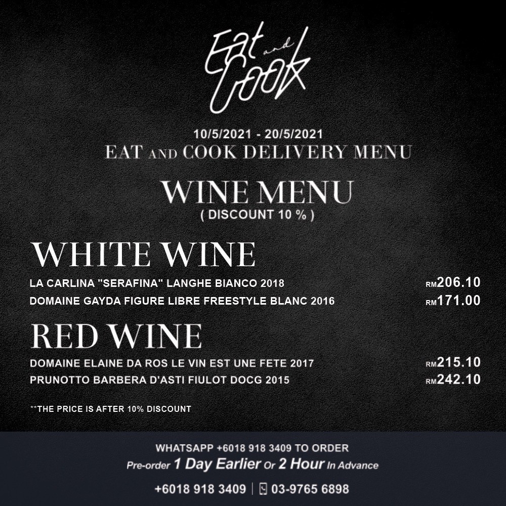 Eat and Cook Wine Delivery Menu