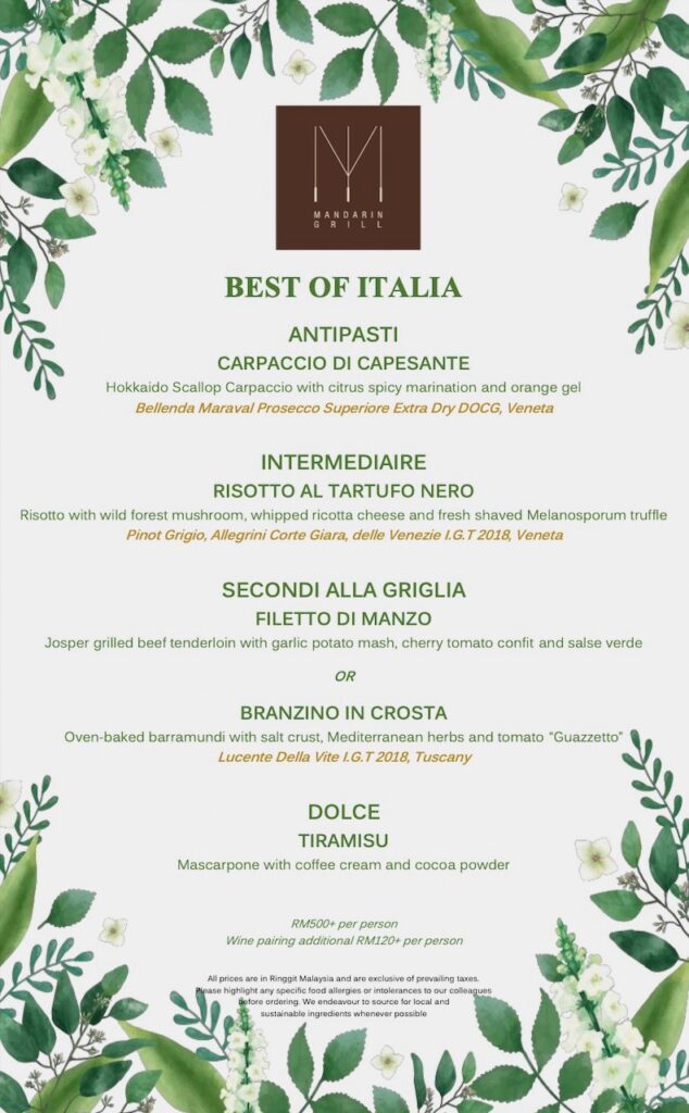 Best of Italia Menu Mandarin Grill