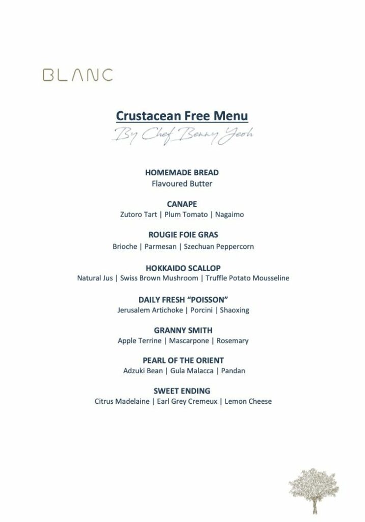 Crustacean-free Menu & Prices