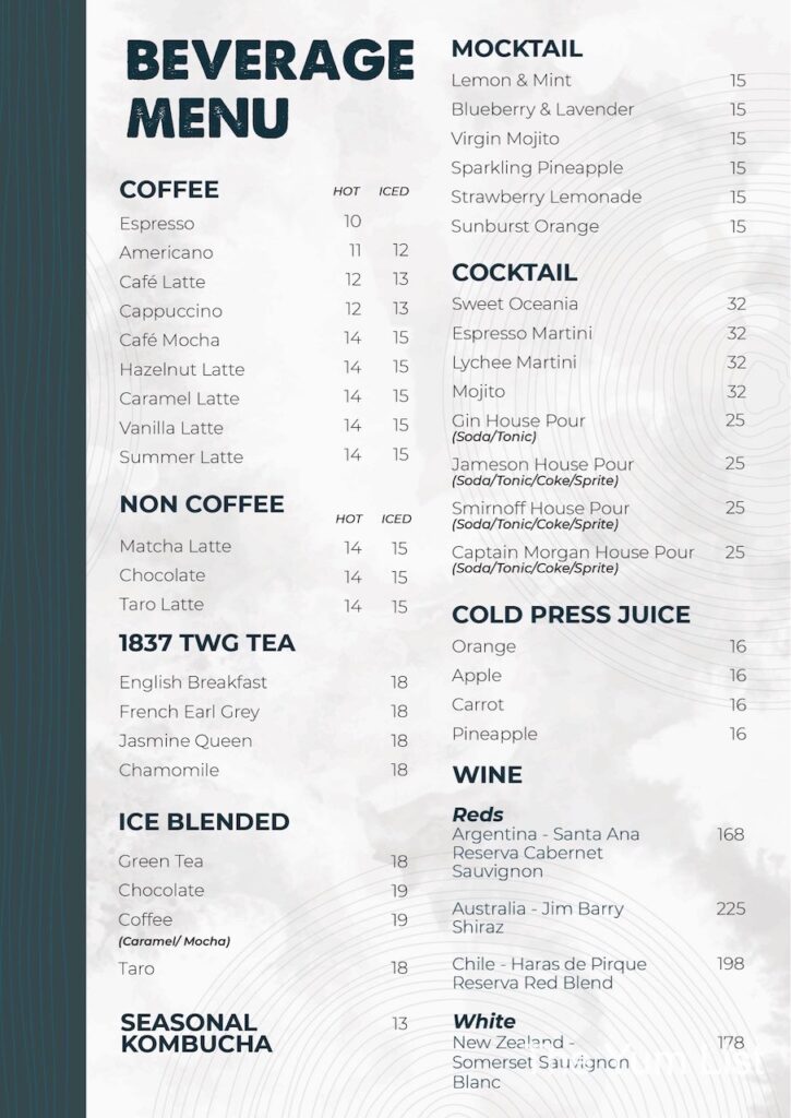 Tana KK Drinks Menu