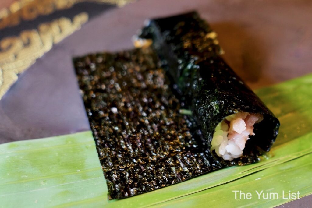 Sushi Roll of Chopped Toro with Sea Grapes