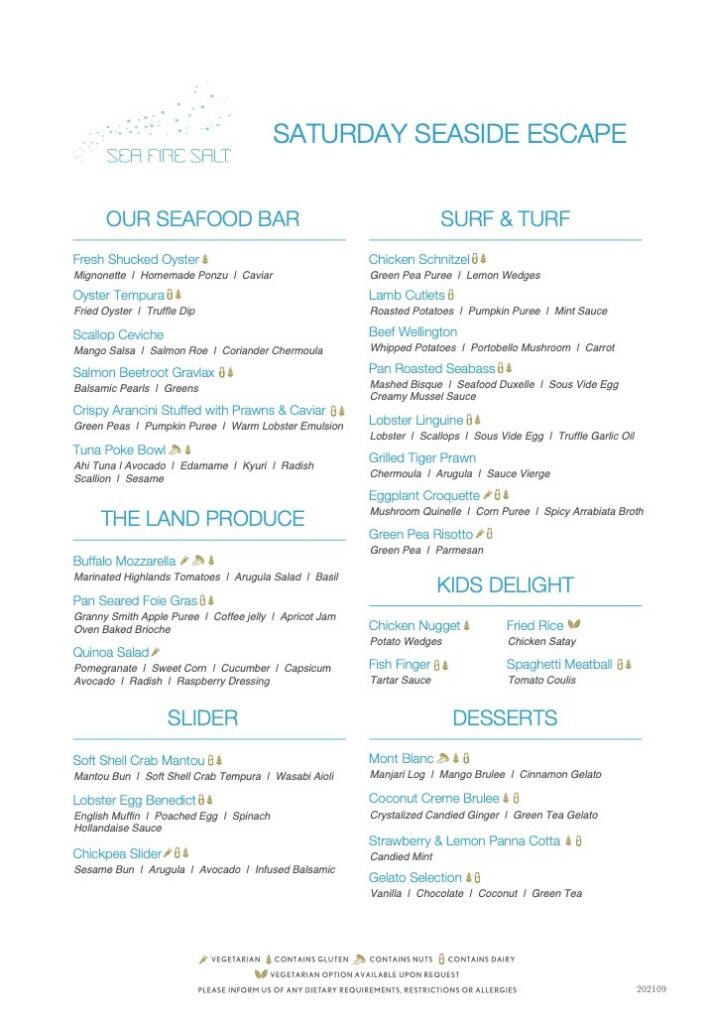 Saturday Seaside Escape Anantara Desaru Coast Menu