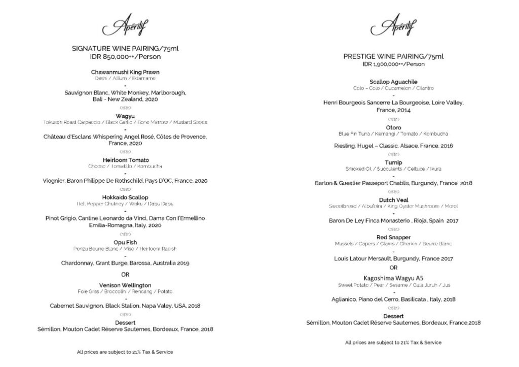 Wine Paired Menus