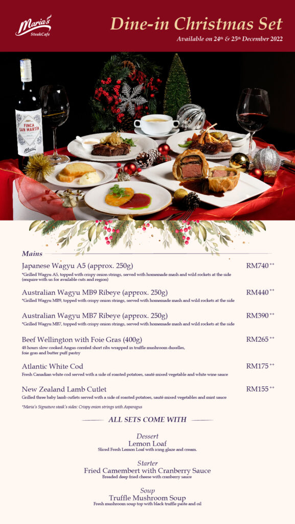 Maria's SteakCafe Christmas Menu 2022