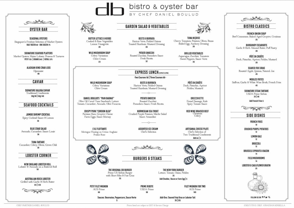 DB Bistro & Oyster Bar, Marina Bay Sands, Singapore Menu