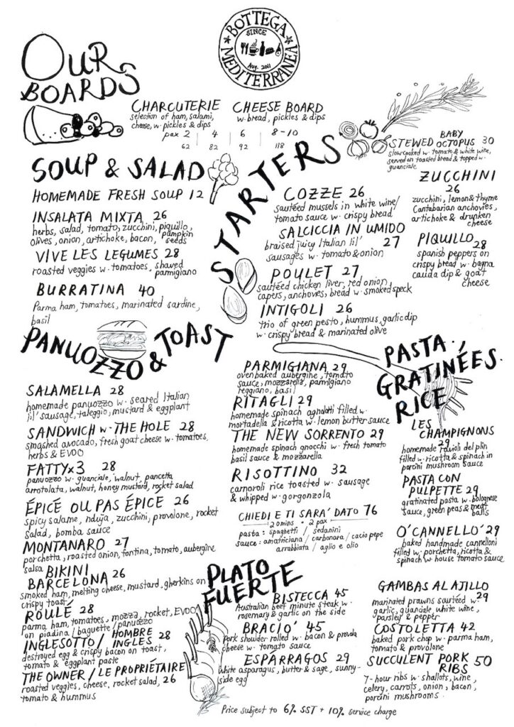 Bottega PJ Menu