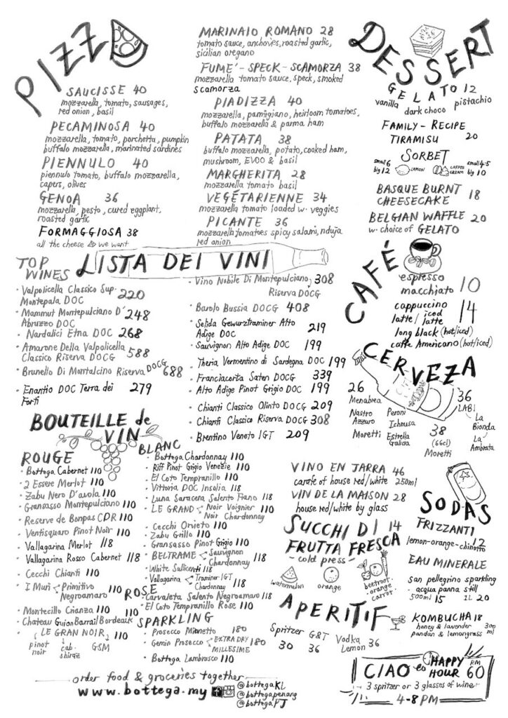 Bottega PJ Menu