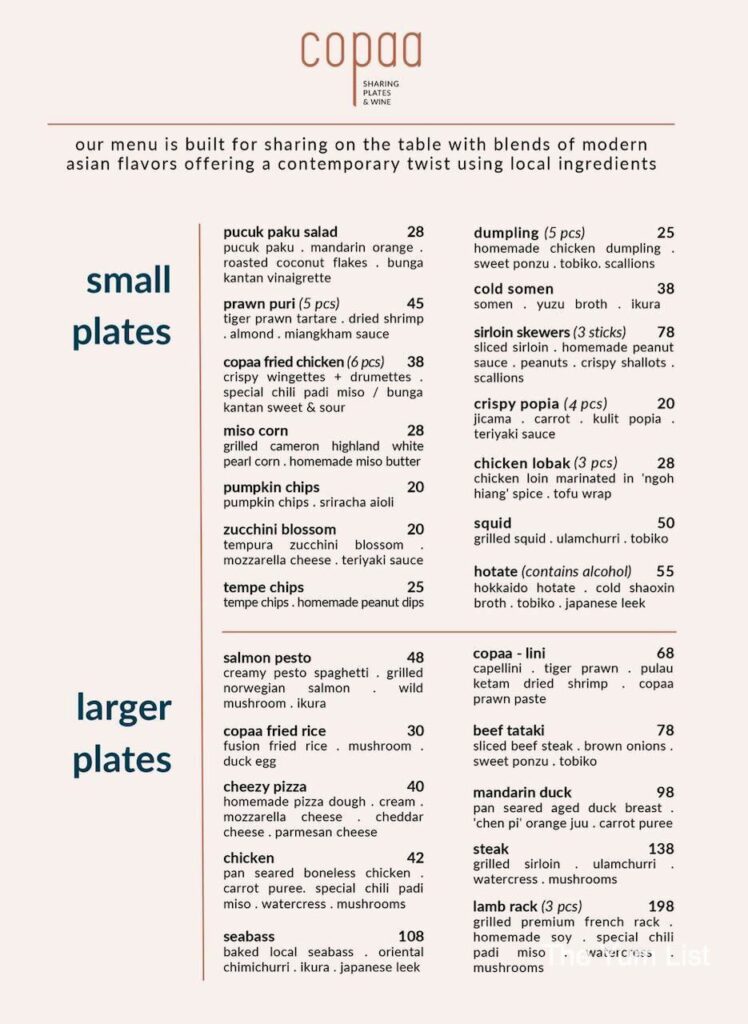 Copaa KL Food Menu