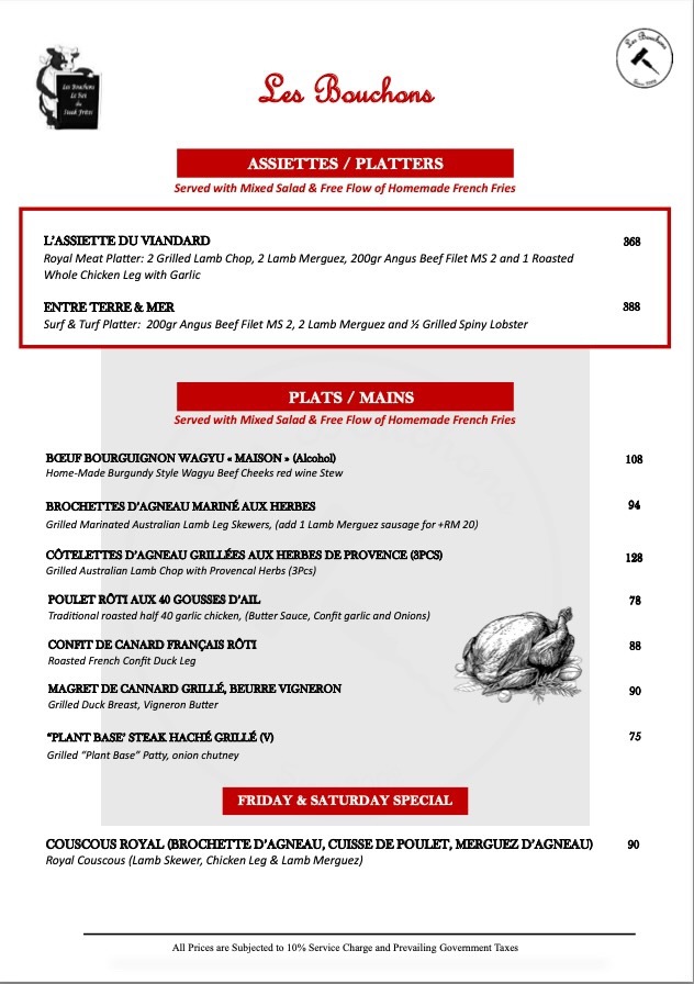 Les Bouchons Kuala Lumpur Menu