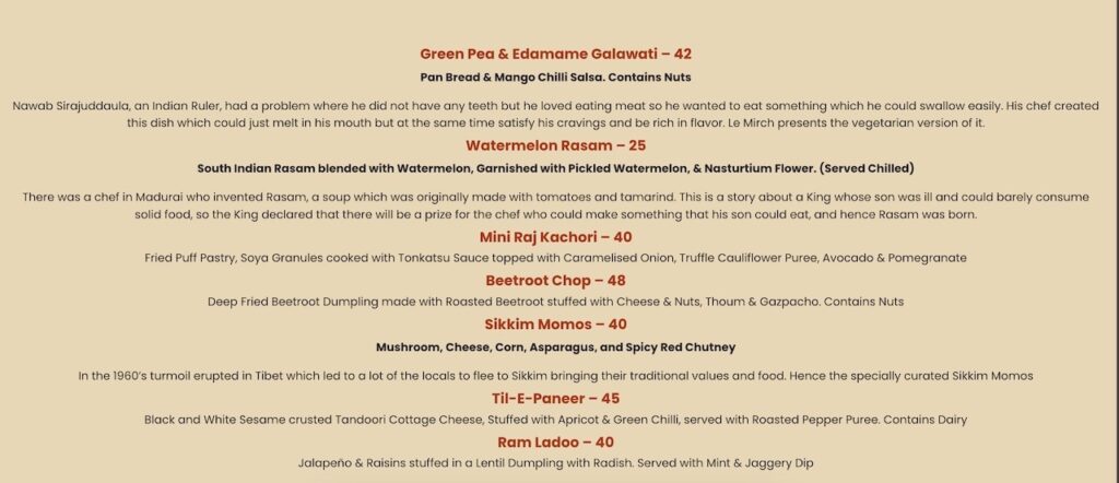 Le Mirch KL Menu & Prices  - Vegetarian Appetizers