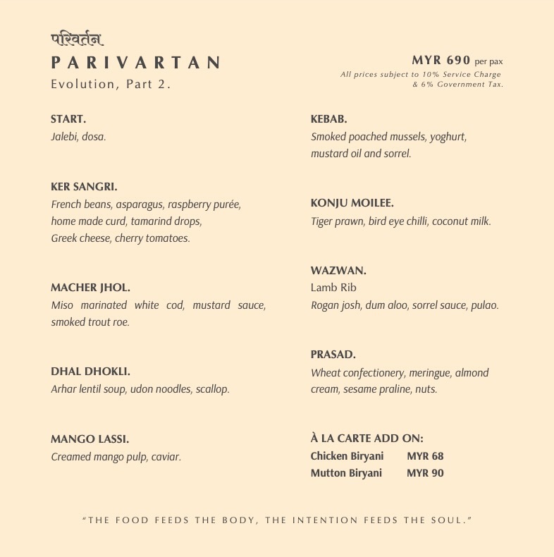 Parivartan Menu at FLOUR Restaurant