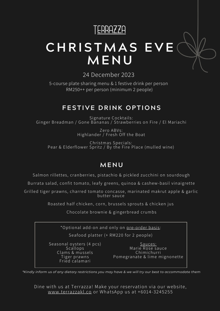 Terraza KL Xmas Eve Menu