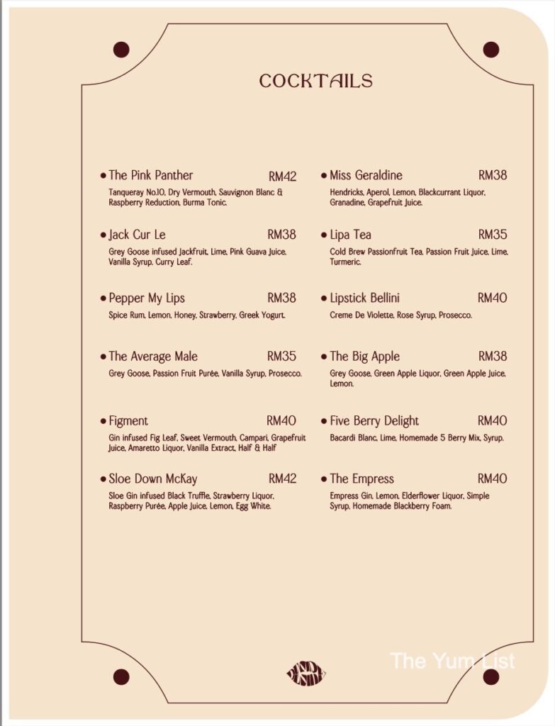 Cocktail Menu and Prices