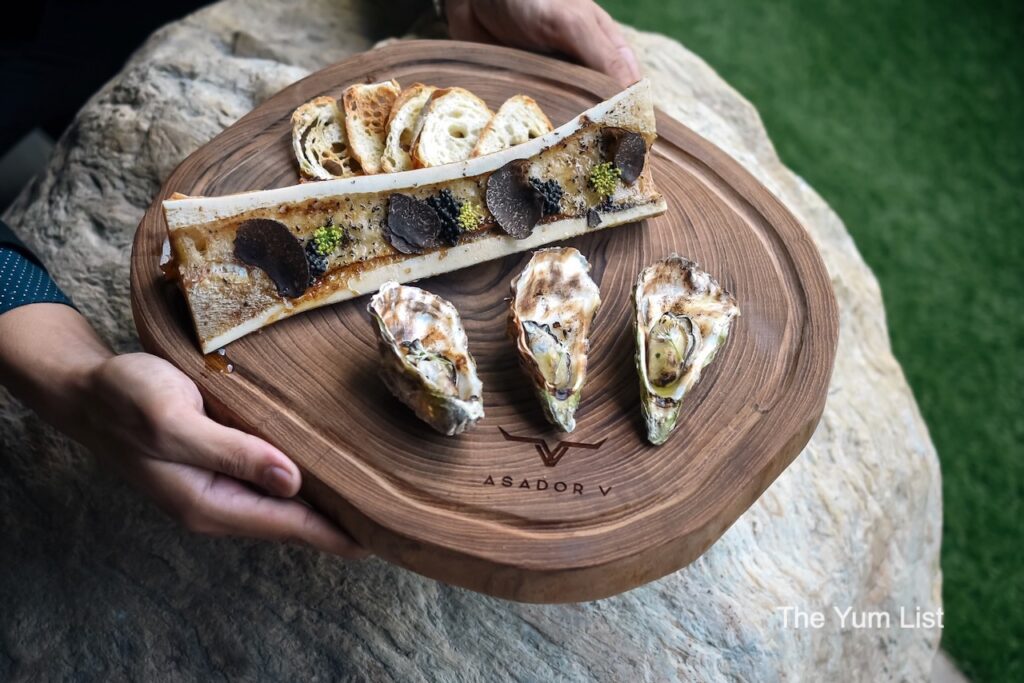 Asador V Kuala Lumpur Bone Marrow with Oysters on wooden board