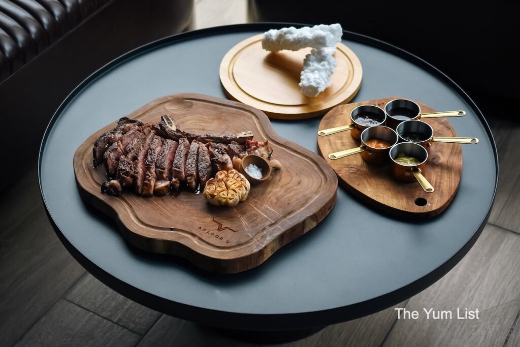 Dry Aged Bone-in Wagyu Ribeye with salt from Valle Salado de Añana and five sauces