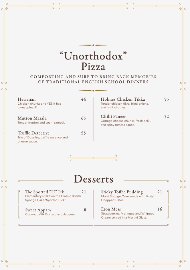 Elementary TRX Menu and Prices Pizza & Dessert