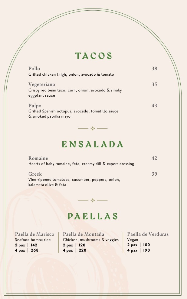 Las Meninas TRX Menu and Prices -  - Tacos, Salads & Paella