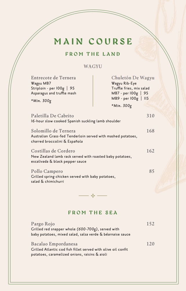 Las Meninas TRX Menu and Prices -  - Main Courses from the Land & Sea