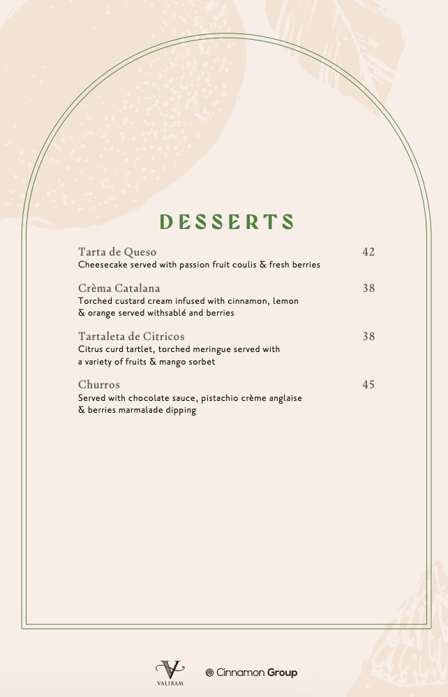 Las Meninas TRX Menu and Prices - Desserts