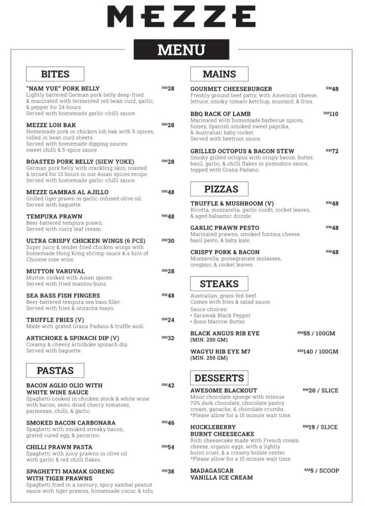 Mezze KL Food Menu and Prices 