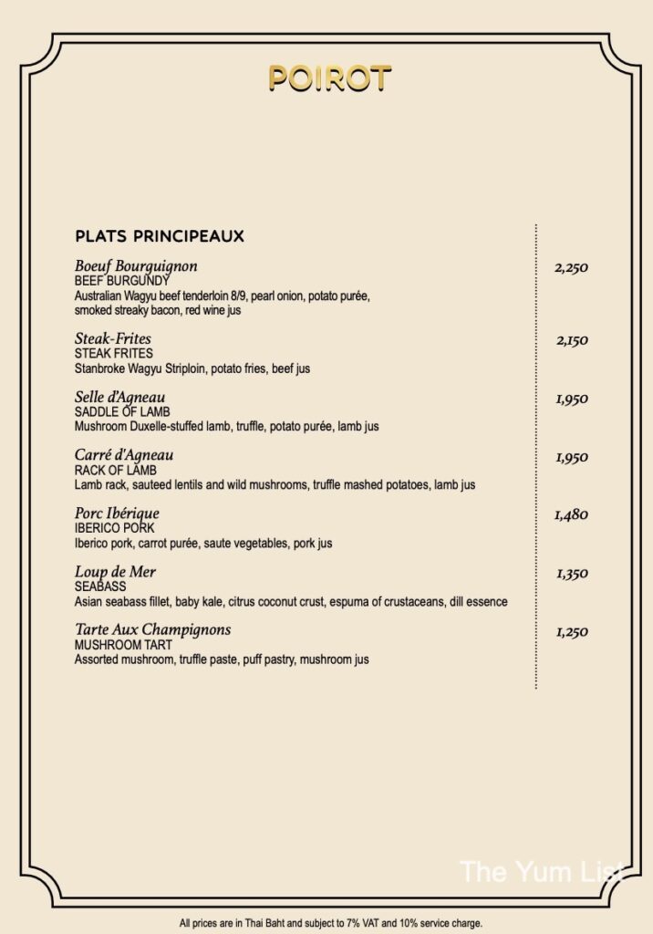 Poirot Menu & Prices