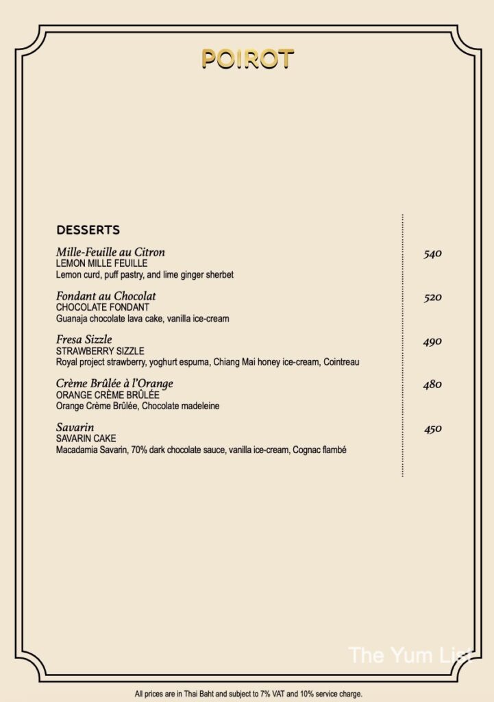 Poirot Menu & Prices