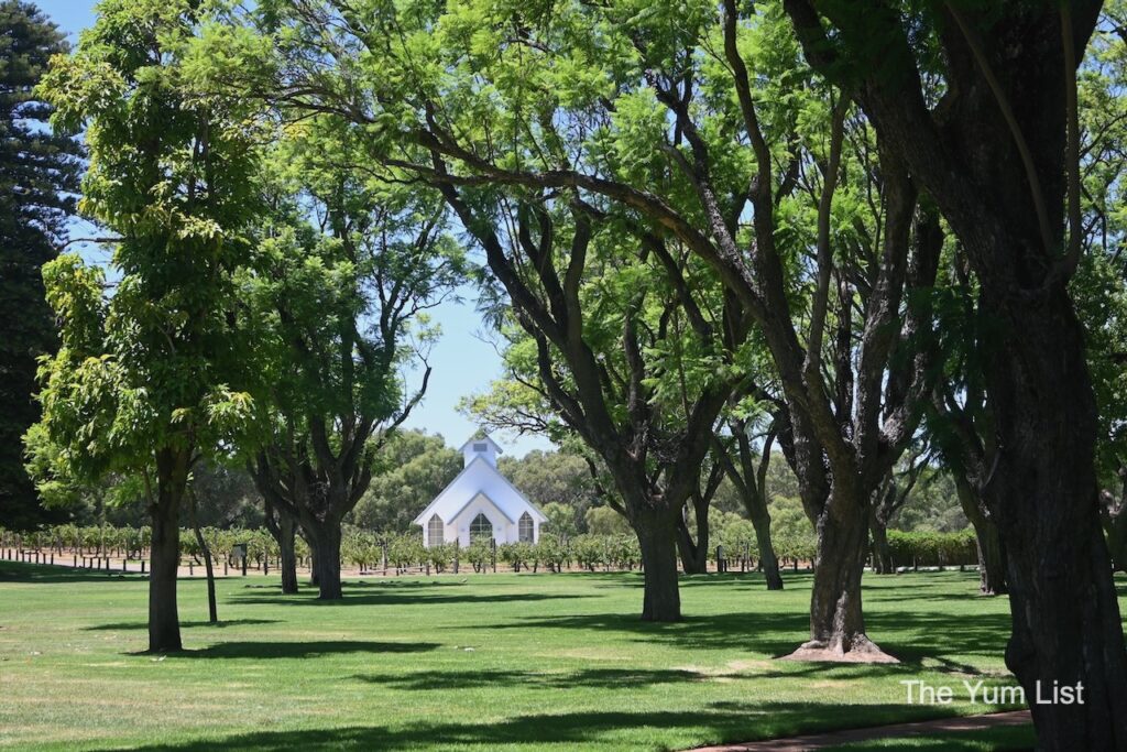 Chapel in the Vineyards - View from our Table at Woodcutters Restaurant