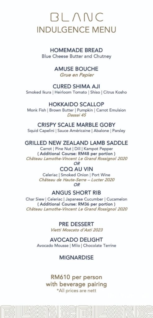 Indulgence Menu Blanc Penang