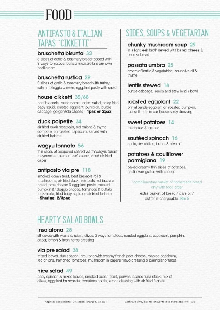 Via Pre Kuala Lumpur Menu