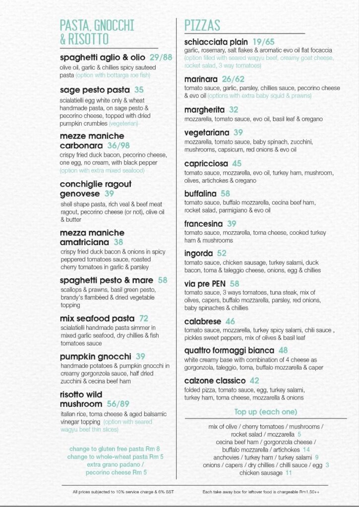 Family-friendly Italian KL Menu