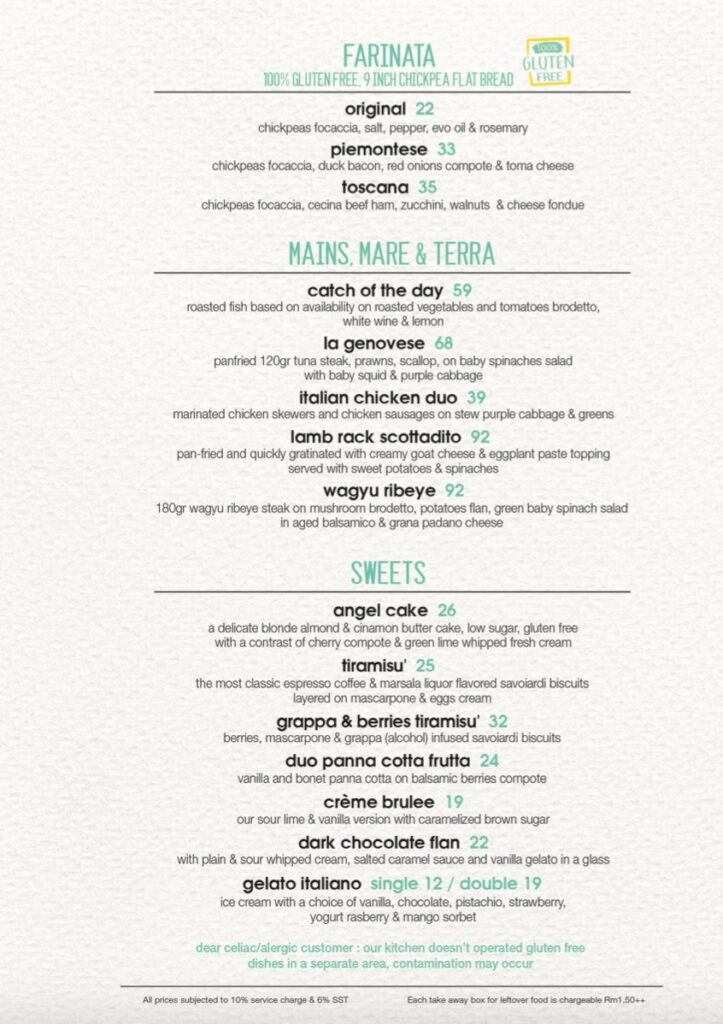 Gluten-free Menu
