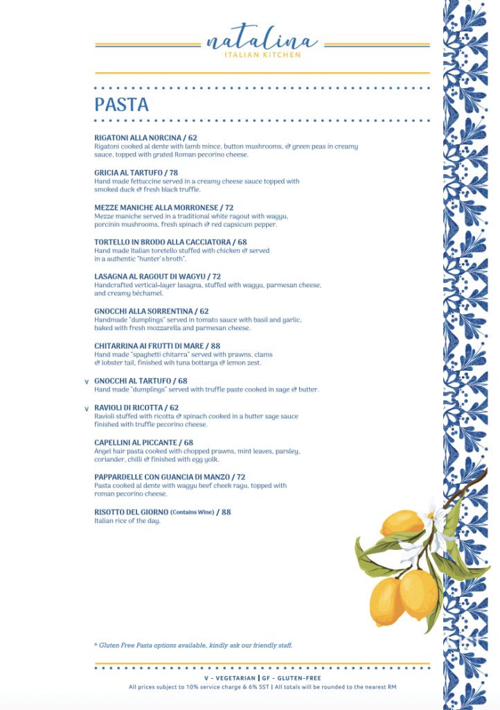 Italian Summer Menu Natalina Avenue K