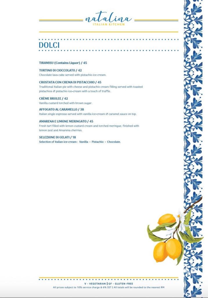 Natalina Avenue K Menu