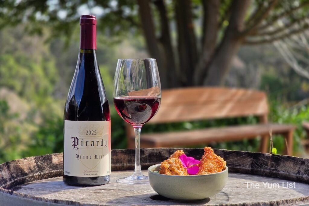 Crumbed Truffle Brie with Persian Carrot Jam with Picardy 2022 Pinot Noir