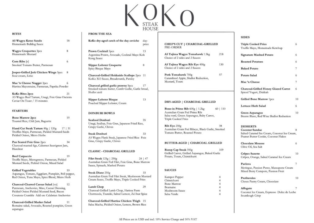 KoKo Steakhouse Menu & Prices